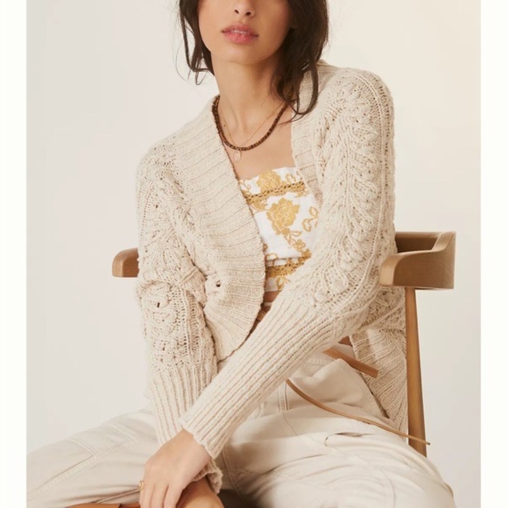 ANTHROPOLOGIE IVORY CROCHET COCOON MEDIUM CARDIGAN SWEATER